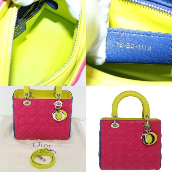 DIOR Lady DIOR Canage Hand Bag Lamb Skin Blue Pink - Picture 10 of 14